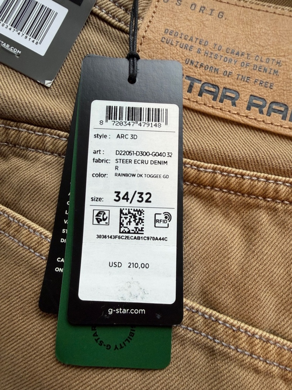 G-Star Arc 3D Steer Ecru Denim Pants - Rainbow DK Togee GD (34/32)